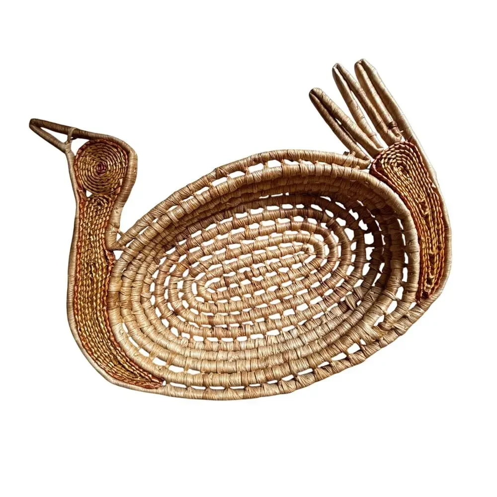 Two Gullah style handmade shaped shallow woven baskets Bunny & Turkey theme
